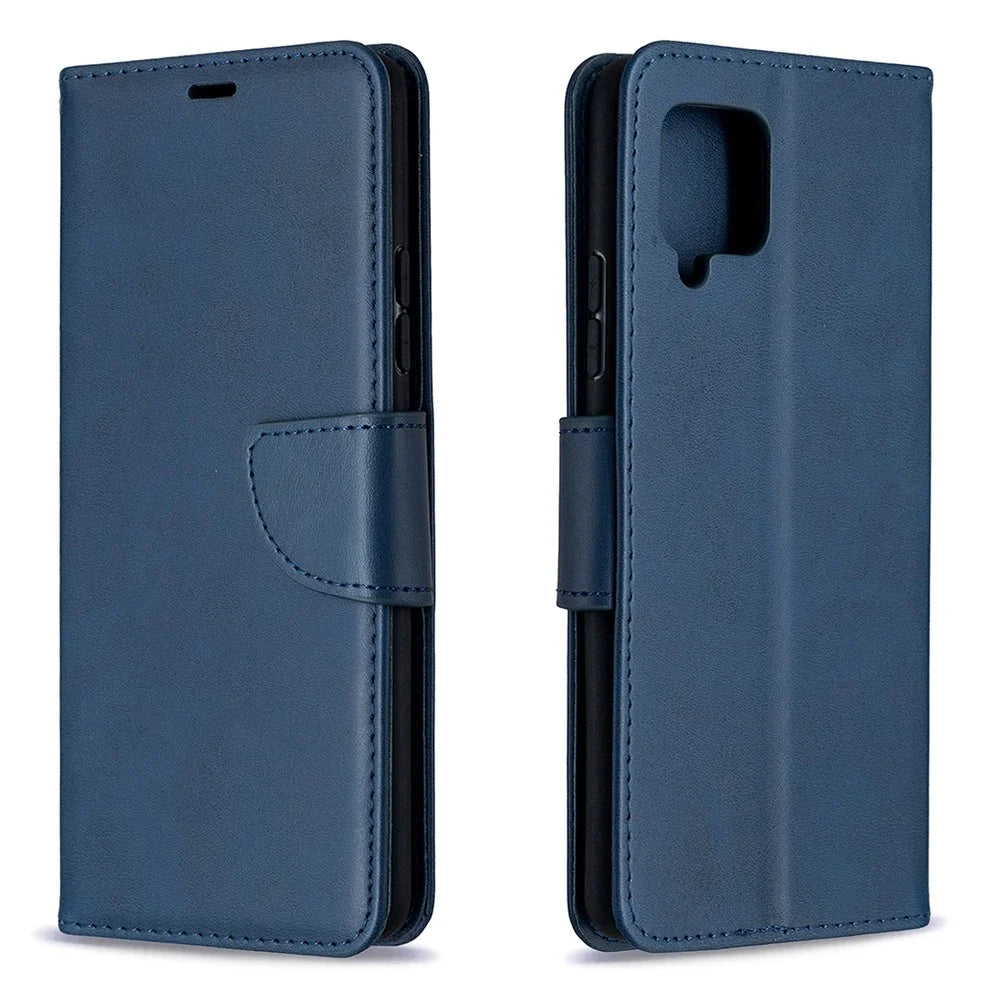 Plain PU Leather Wallet Phone Cover Shell for Samsung Galaxy A42 5G - Blue - 4