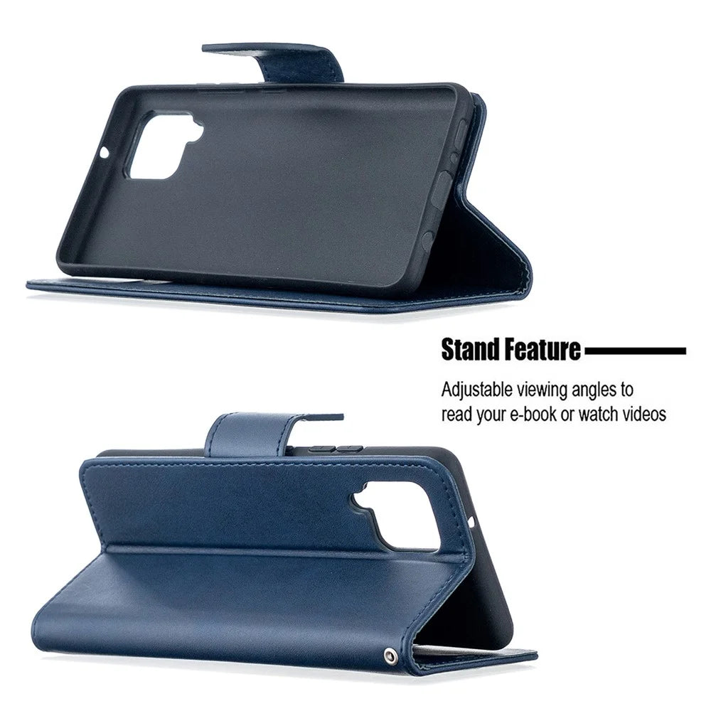 Plain PU Leather Wallet Phone Cover Shell for Samsung Galaxy A42 5G - Blue - 5