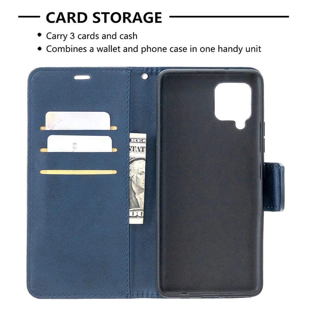 Plain PU Leather Wallet Phone Cover Shell for Samsung Galaxy A42 5G - Blue - 6