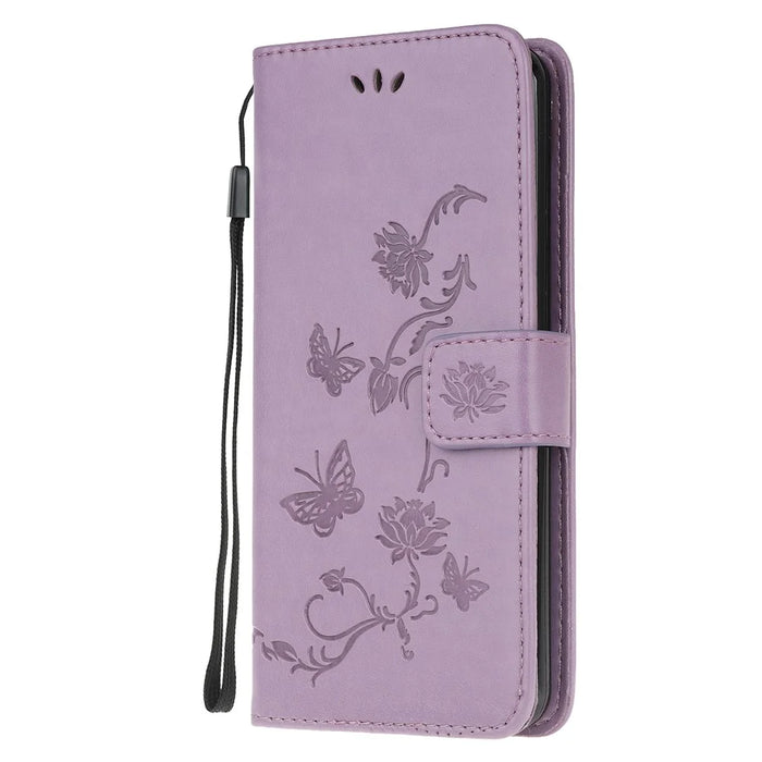 Imprint Butterfly Flowers Leather Shell Wallet Phone Case for Samsung Galaxy A42 5G - Light Purple - 2