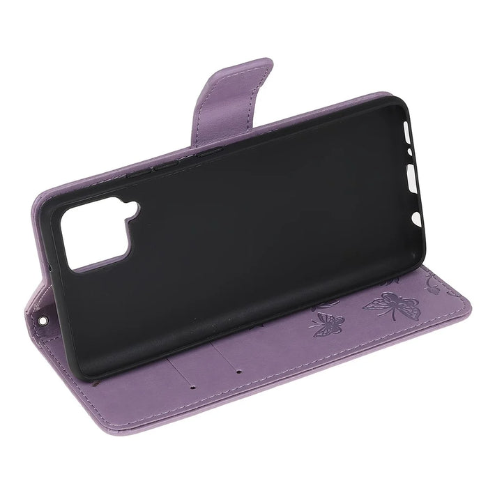 Imprint Butterfly Flowers Leather Shell Wallet Phone Case for Samsung Galaxy A42 5G - Light Purple - 4