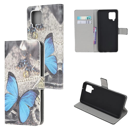 Pattern Printing Wallet Leather Phone Cover Case for Samsung Galaxy A42 5G - Blue Butterfly - 1
