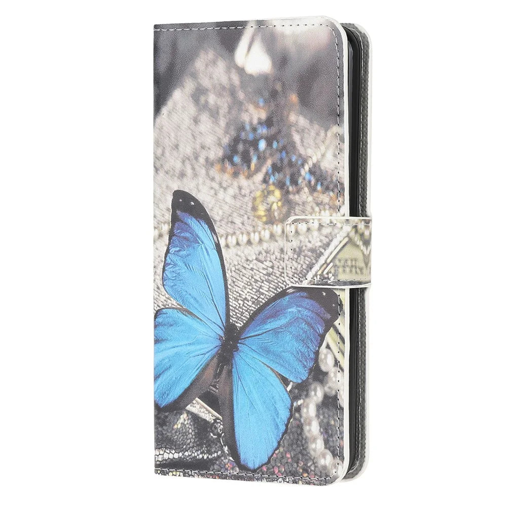 Pattern Printing Wallet Leather Phone Cover Case for Samsung Galaxy A42 5G - Blue Butterfly - 2