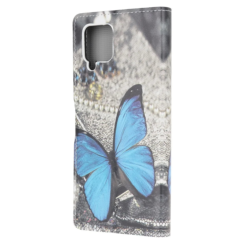 Pattern Printing Wallet Leather Phone Cover Case for Samsung Galaxy A42 5G - Blue Butterfly - 3