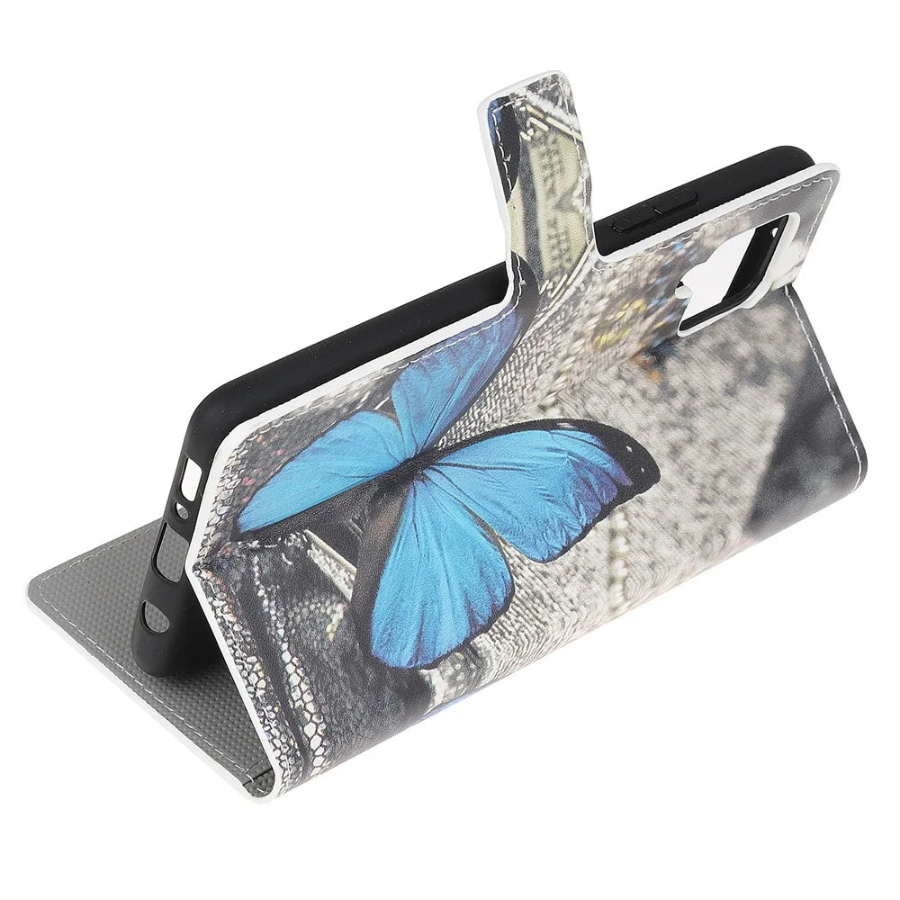 Pattern Printing Wallet Leather Phone Cover Case for Samsung Galaxy A42 5G - Blue Butterfly - 4