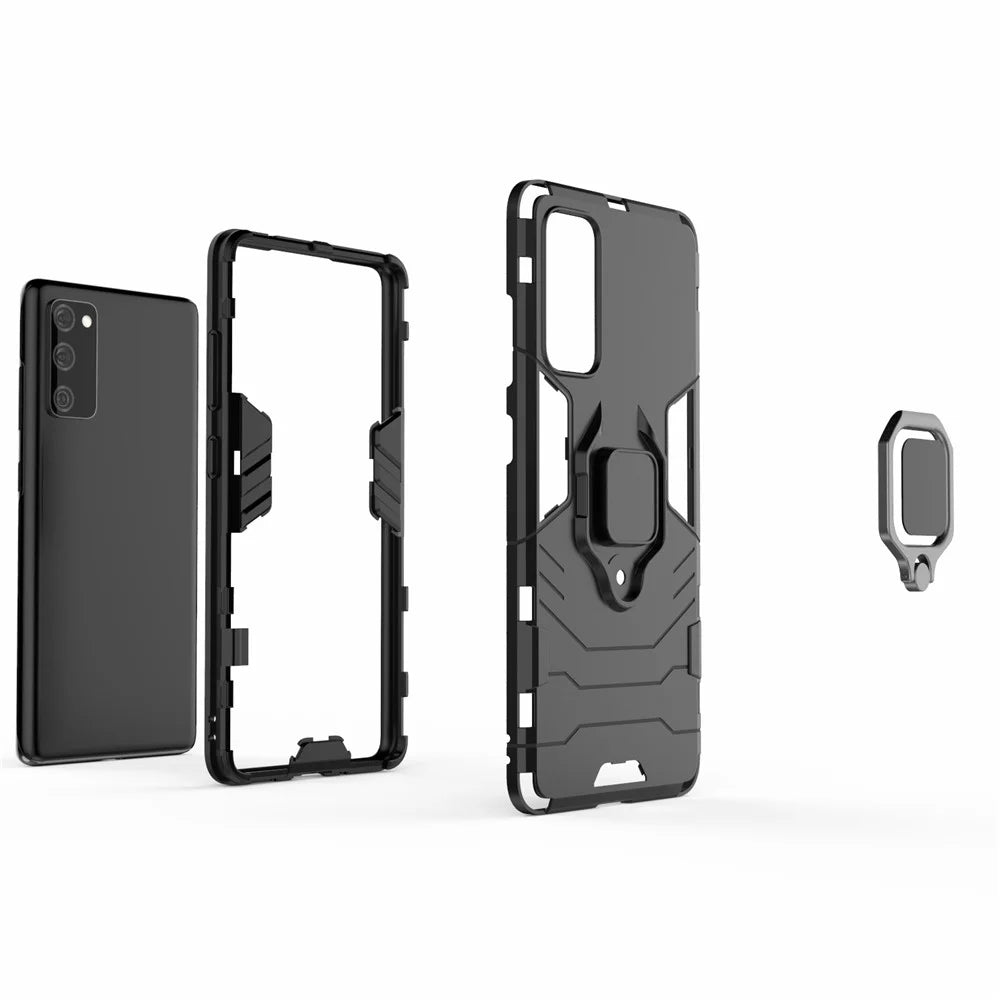 Ring-Shape Supporting Stand PC + TPU Phone Case for Samsung Galaxy S20 FE/S20 Fan Edition/S20 FE 5G/S20 Fan Edition 5G/S20 Lite/S20 FE 2022 - Black - 3
