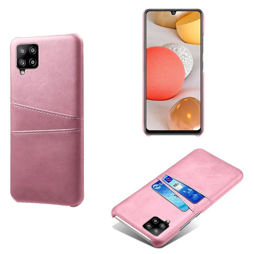 PU Leather Coated Hard PC Cover with Double Card Slots for Samsung Galaxy A42 5G - Rose Gold - 1