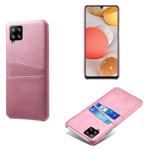 PU Leather Coated Hard PC Cover with Double Card Slots for Samsung Galaxy A42 5G - Rose Gold - 1