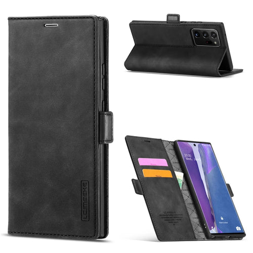 LC.IMEEKE LC Strong Magnetic Series Leather Wallet Phone Protective Shell for Samsung Galaxy Note20 Ultra/Note20 Ultra 5G - Black - 1