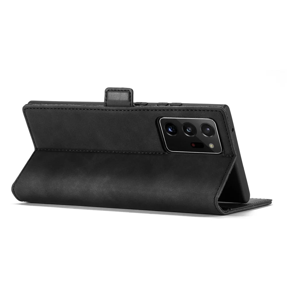 LC.IMEEKE LC Strong Magnetic Series Leather Wallet Phone Protective Shell for Samsung Galaxy Note20 Ultra/Note20 Ultra 5G - Black - 5