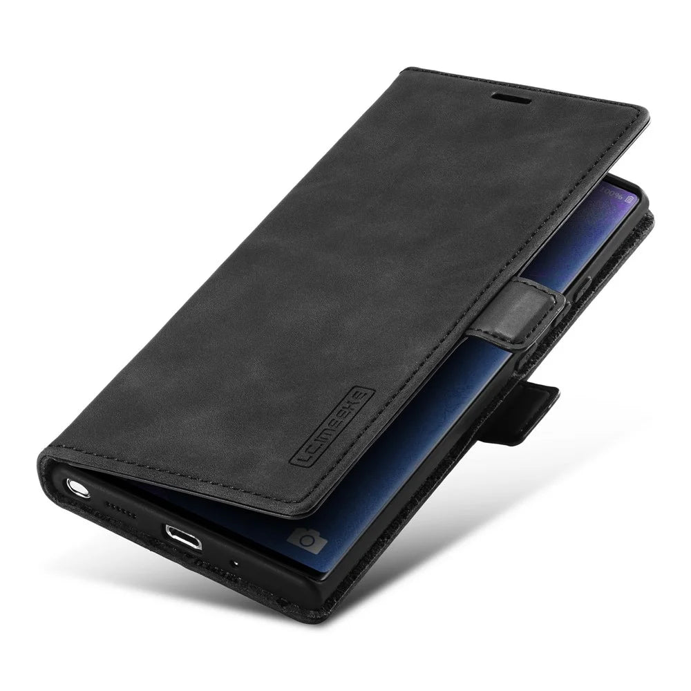 LC.IMEEKE LC Strong Magnetic Series Leather Wallet Phone Protective Shell for Samsung Galaxy Note20 Ultra/Note20 Ultra 5G - Black - 6