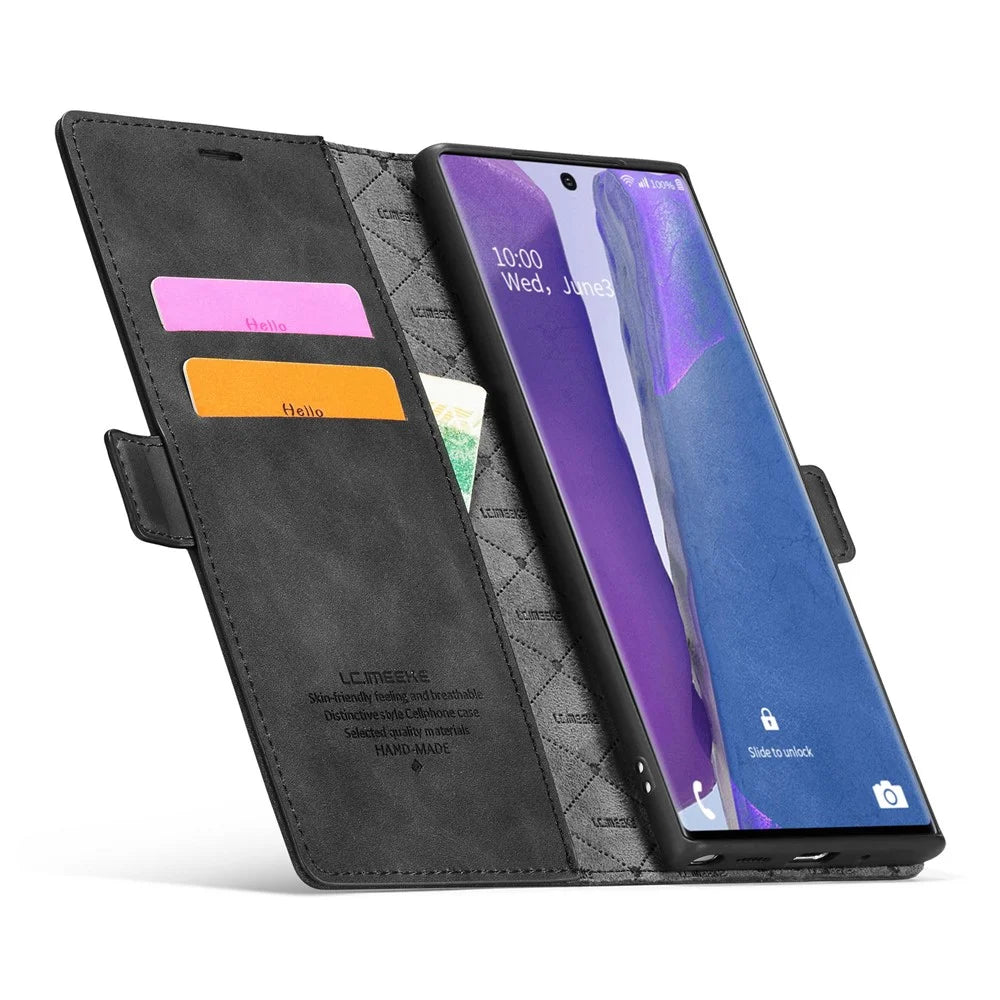 LC.IMEEKE LC Strong Magnetic Series Leather Wallet Phone Protective Shell for Samsung Galaxy Note20 Ultra/Note20 Ultra 5G - Black - 7