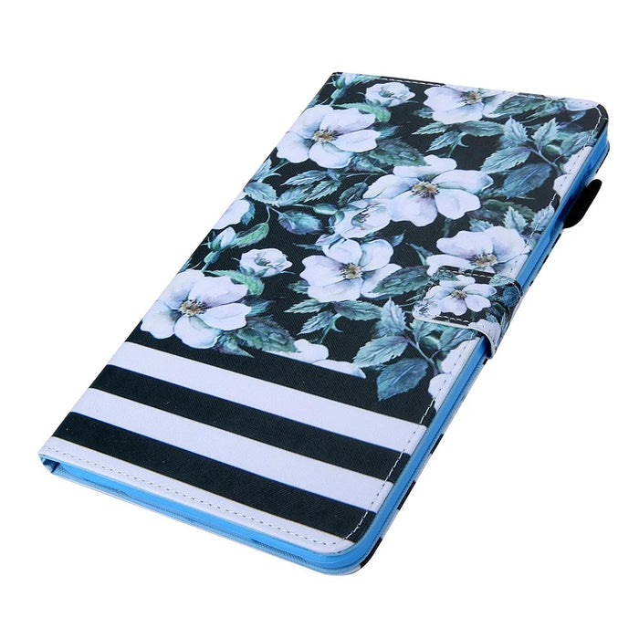 Patterned Stand Leather Protector Case for Samsung Galaxy Tab A7 10.4 (2020) / (2022) SM-T500 / T505 Shell - White Flower - 2