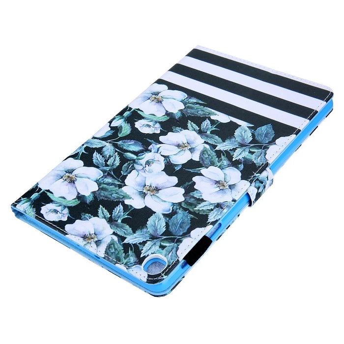 Patterned Stand Leather Protector Case for Samsung Galaxy Tab A7 10.4 (2020) / (2022) SM-T500 / T505 Shell - White Flower - 4