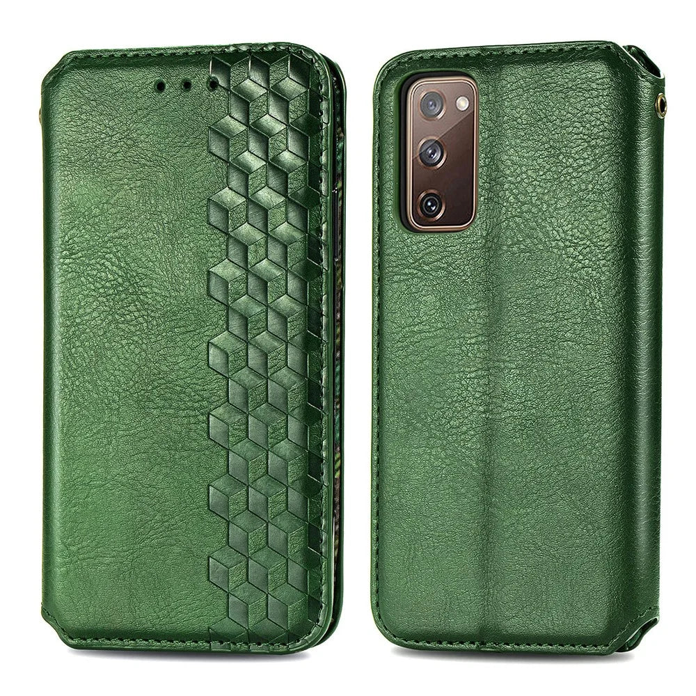 For Samsung Galaxy S20 FE / S20 FE 5G / S20 Lite / S20 FE 2022 PU Leather Case Rhombus Imprint Wallet Stand Phone Cover - Green - 2