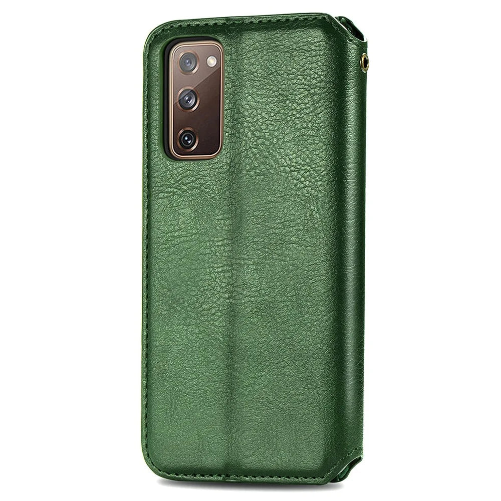For Samsung Galaxy S20 FE / S20 FE 5G / S20 Lite / S20 FE 2022 PU Leather Case Rhombus Imprint Wallet Stand Phone Cover - Green - 4