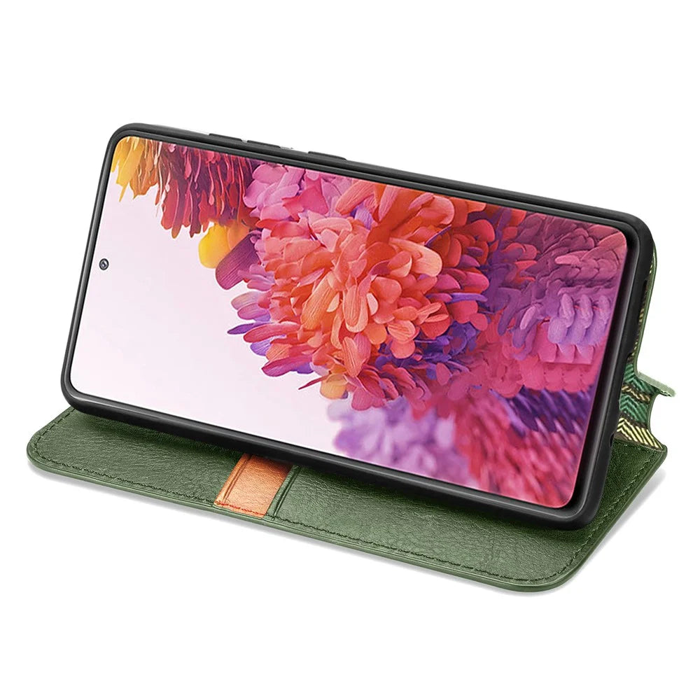 For Samsung Galaxy S20 FE / S20 FE 5G / S20 Lite / S20 FE 2022 PU Leather Case Rhombus Imprint Wallet Stand Phone Cover - Green - 6