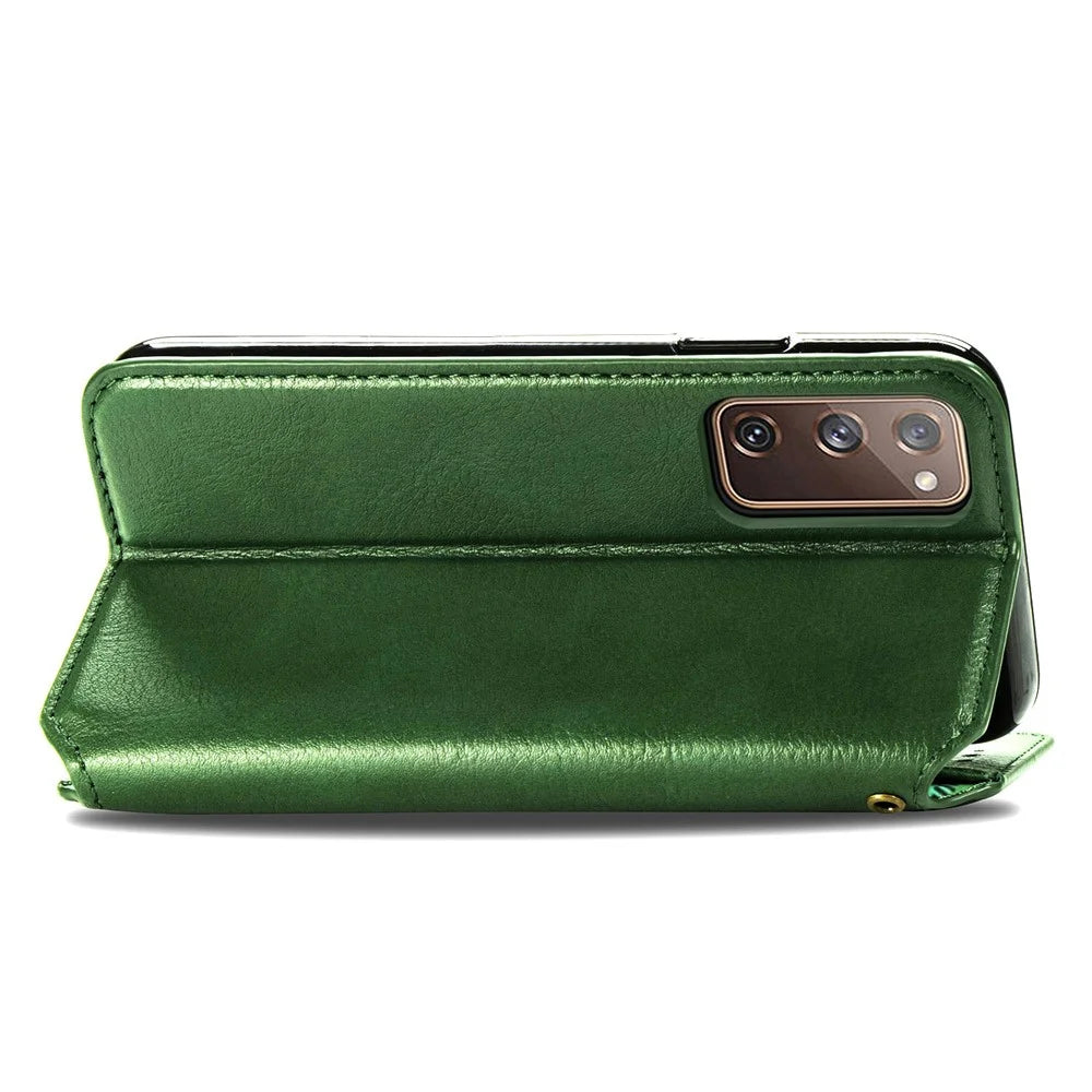 For Samsung Galaxy S20 FE / S20 FE 5G / S20 Lite / S20 FE 2022 PU Leather Case Rhombus Imprint Wallet Stand Phone Cover - Green - 7