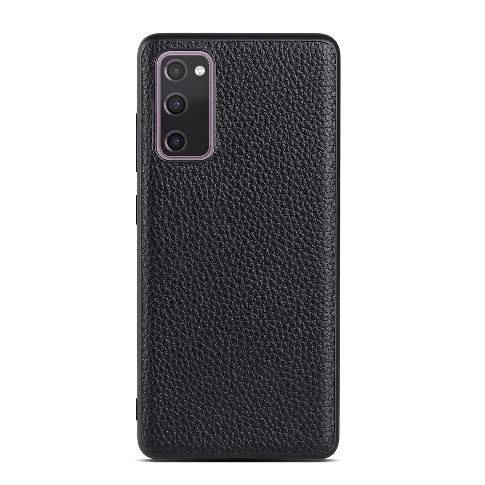 For Samsung Galaxy S20 FE/Fan Edition/S20 FE 5G/Fan Edition 5G/S20 Lite/S20 FE 2022 Litchi Texture Genuine Leather Coated TPU PC Combo Case - Black - 1