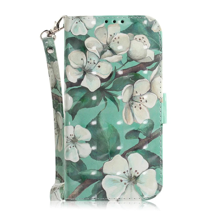 Light Spot Decor Pattern Printing Wallet Stand Leather Phone Case with Strap for Samsung Galaxy M51 - White Flowers - 2