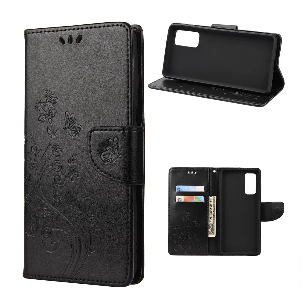 For Samsung Galaxy S20 FE/S20 Fan Edition/S20 FE 5G/S20 Fan Edition 5G/S20 Lite/S20 FE 2022 Butterfly Pattern Imprinting Stand Leather Wallet Phone Cover Shell - Black - 1