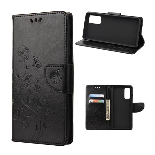 For Samsung Galaxy S20 FE/S20 Fan Edition/S20 FE 5G/S20 Fan Edition 5G/S20 Lite/S20 FE 2022 Butterfly Pattern Imprinting Stand Leather Wallet Phone Cover Shell - Black - 1