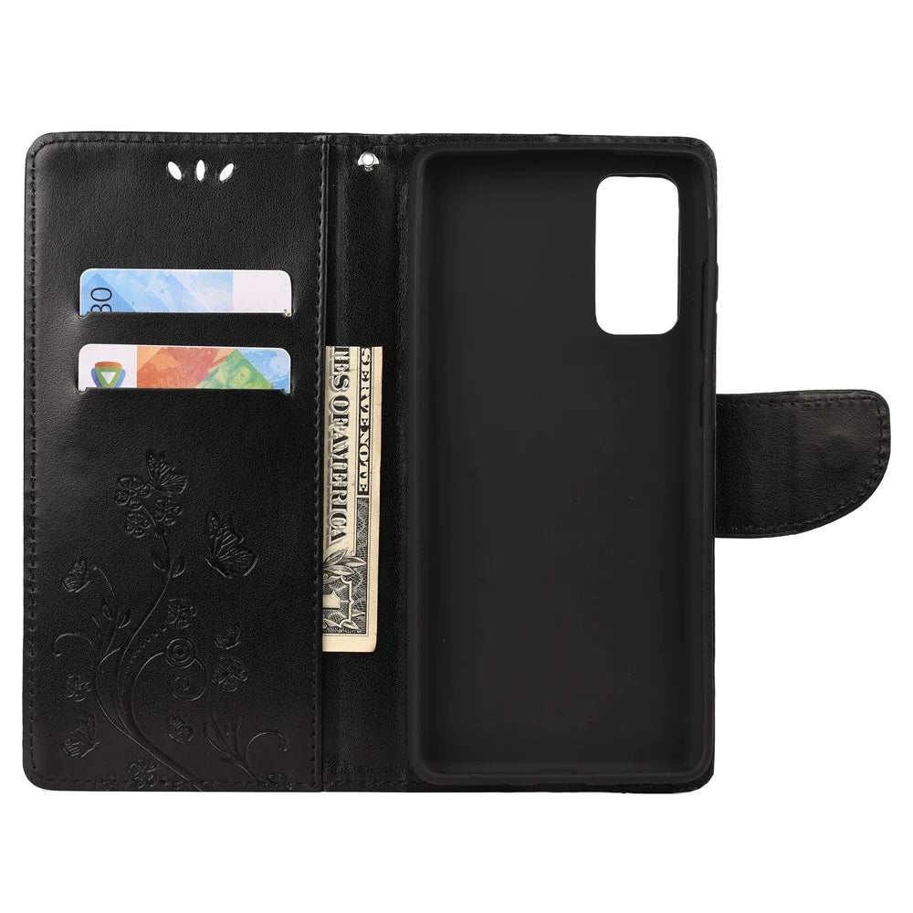 For Samsung Galaxy S20 FE/S20 Fan Edition/S20 FE 5G/S20 Fan Edition 5G/S20 Lite/S20 FE 2022 Butterfly Pattern Imprinting Stand Leather Wallet Phone Cover Shell - Black - 4