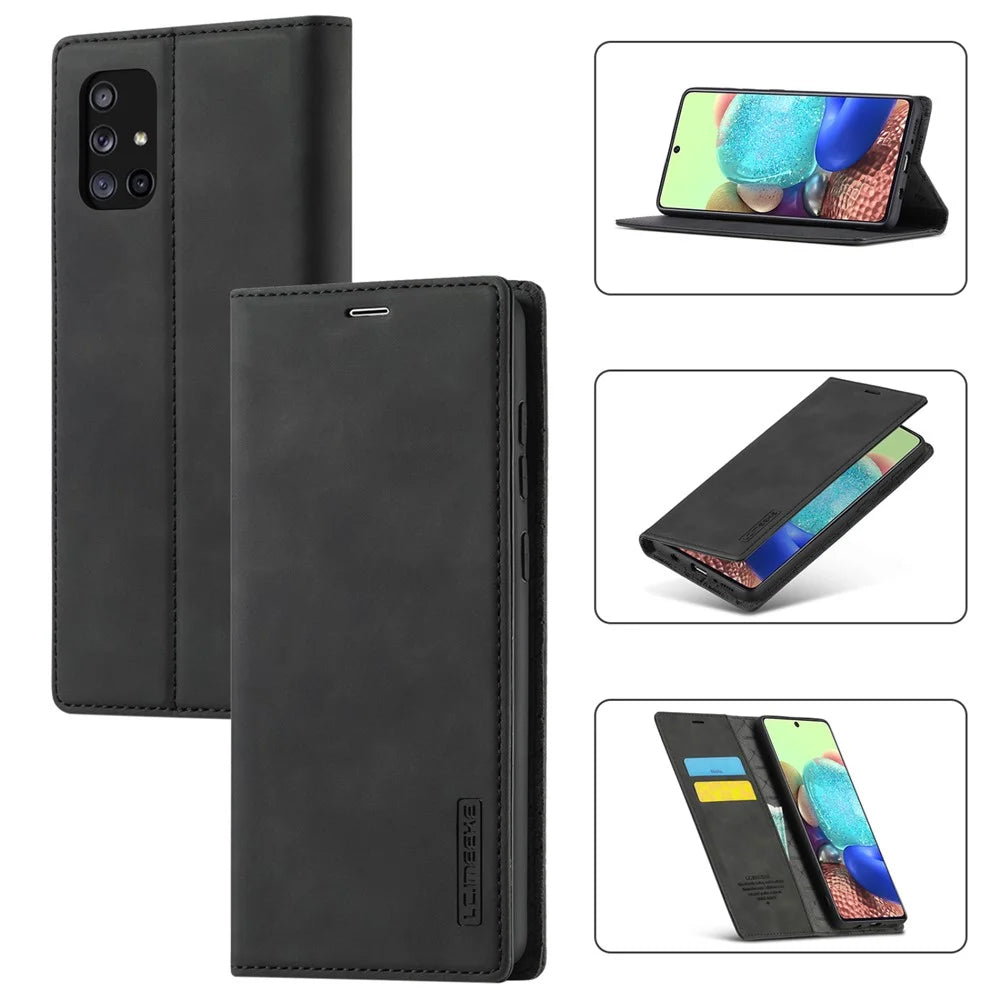 LC.IMEEKE LC Auto Absorbed Leather Wallet Stand Phone Protector for Samsung Galaxy A71 SM-A715/M70S  - Black - 1