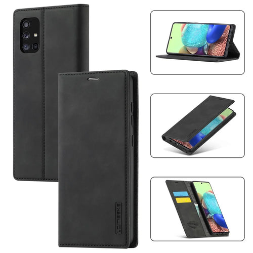 LC.IMEEKE LC Auto Absorbed Leather Wallet Stand Phone Protector for Samsung Galaxy A71 SM-A715/M70S  - Black - 1