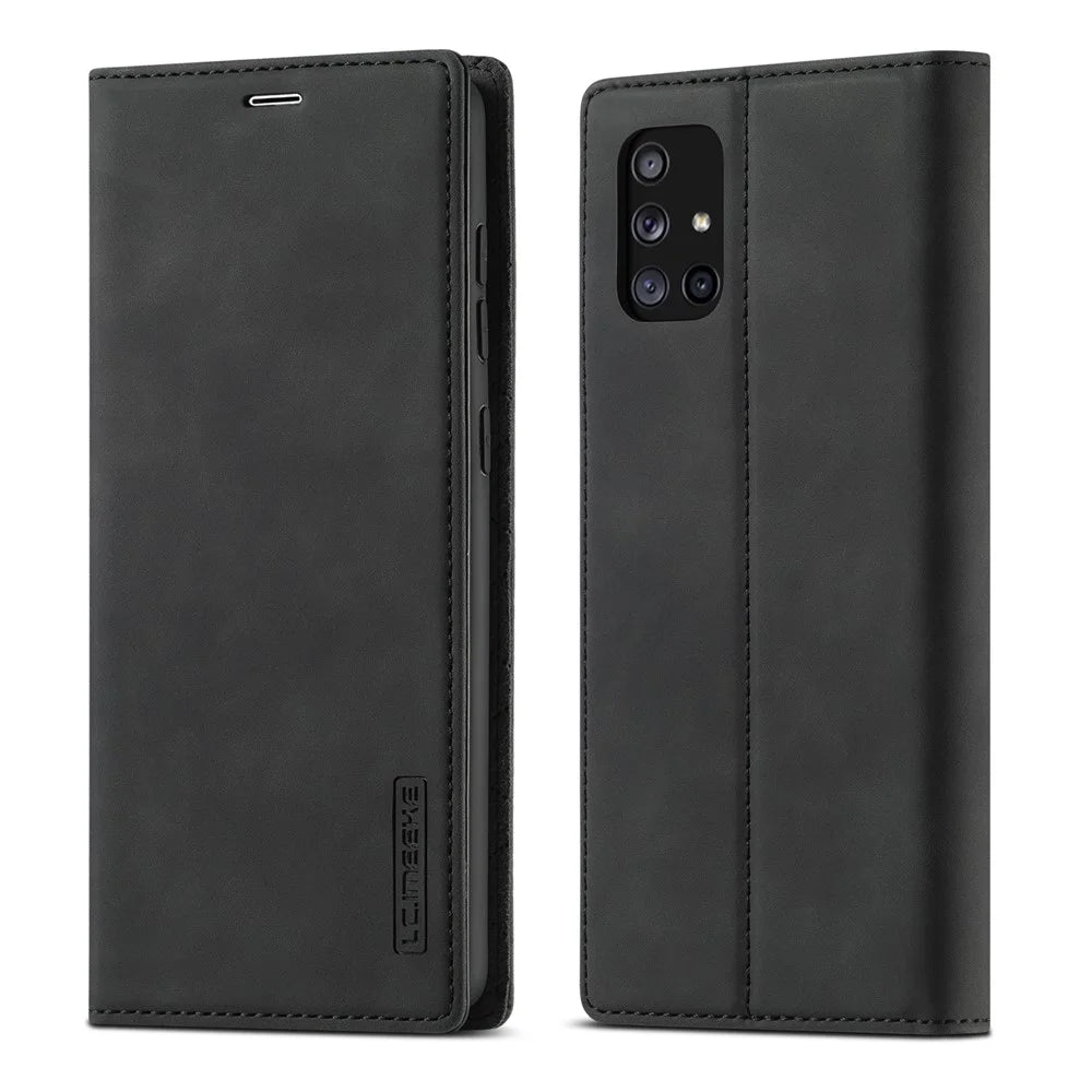 LC.IMEEKE LC Auto Absorbed Leather Wallet Stand Phone Protector for Samsung Galaxy A71 SM-A715/M70S  - Black - 2