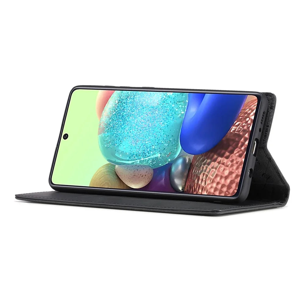 LC.IMEEKE LC Auto Absorbed Leather Wallet Stand Phone Protector for Samsung Galaxy A71 SM-A715/M70S  - Black - 5