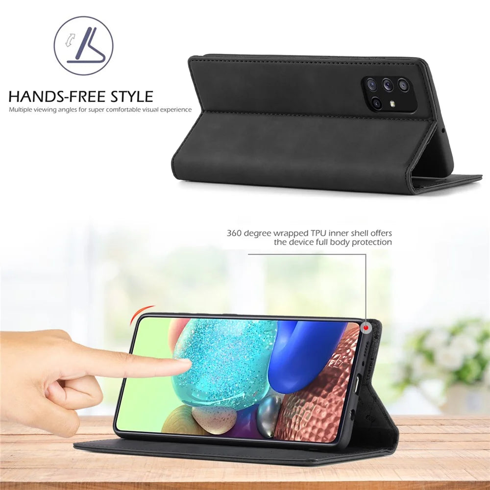 LC.IMEEKE LC Auto Absorbed Leather Wallet Stand Phone Protector for Samsung Galaxy A71 SM-A715/M70S  - Black - 6