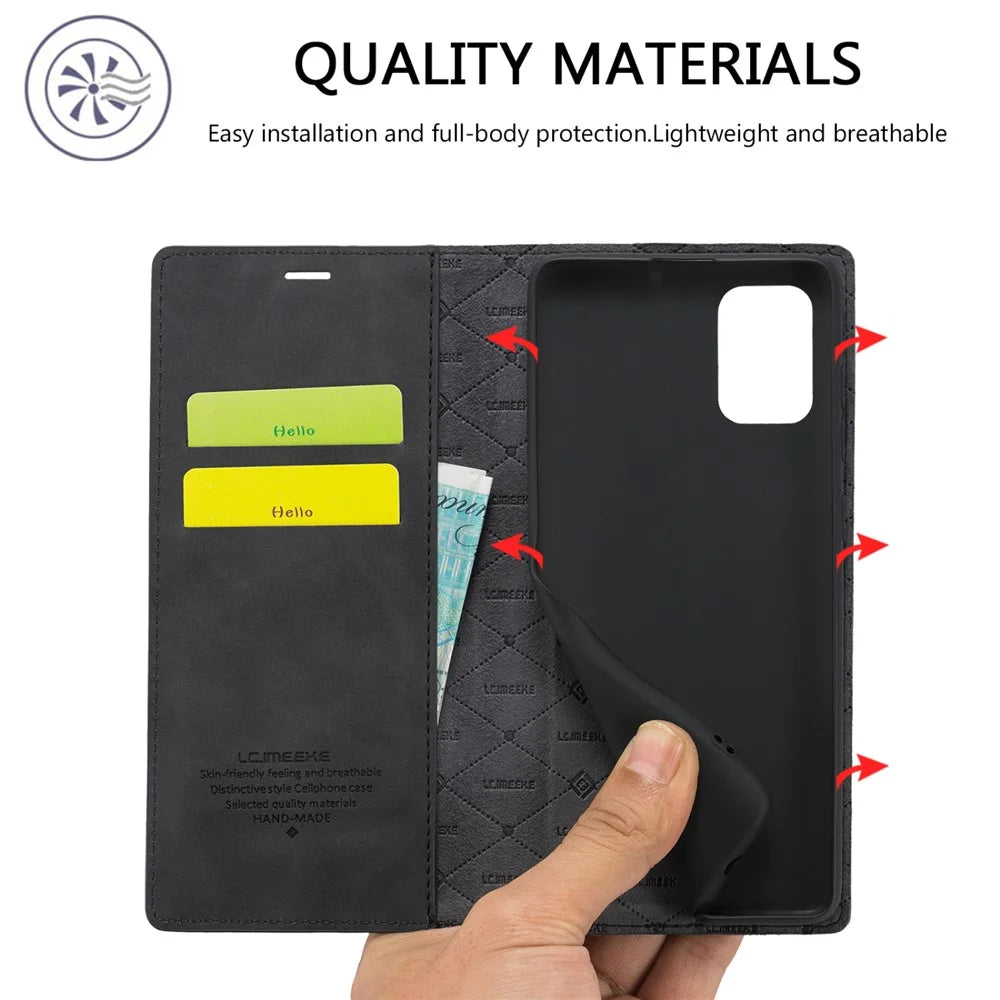 LC.IMEEKE LC Auto Absorbed Leather Wallet Stand Phone Protector for Samsung Galaxy A71 SM-A715/M70S  - Black - 7