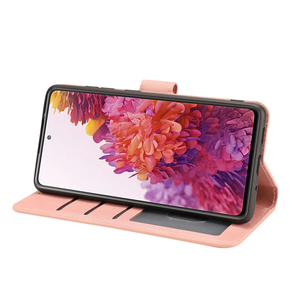 For Samsung Galaxy S20 FE/S20 Fan Edition/S20 FE 5G/S20 Fan Edition 5G/S20 Lite/S20 FE 2022 Classic Style PU Leather Phone Cover Shell with Wallet and Stand - Pink - 5