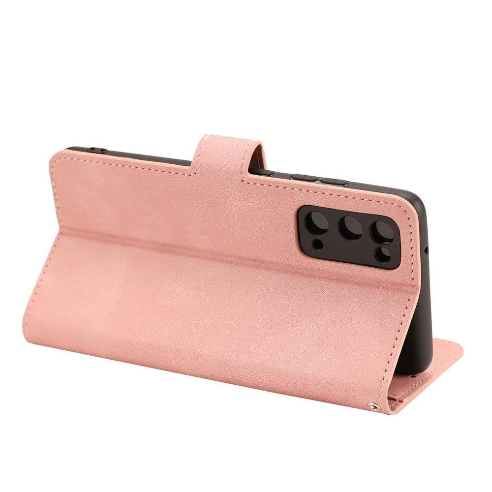 For Samsung Galaxy S20 FE/S20 Fan Edition/S20 FE 5G/S20 Fan Edition 5G/S20 Lite/S20 FE 2022 Classic Style PU Leather Phone Cover Shell with Wallet and Stand - Pink - 6