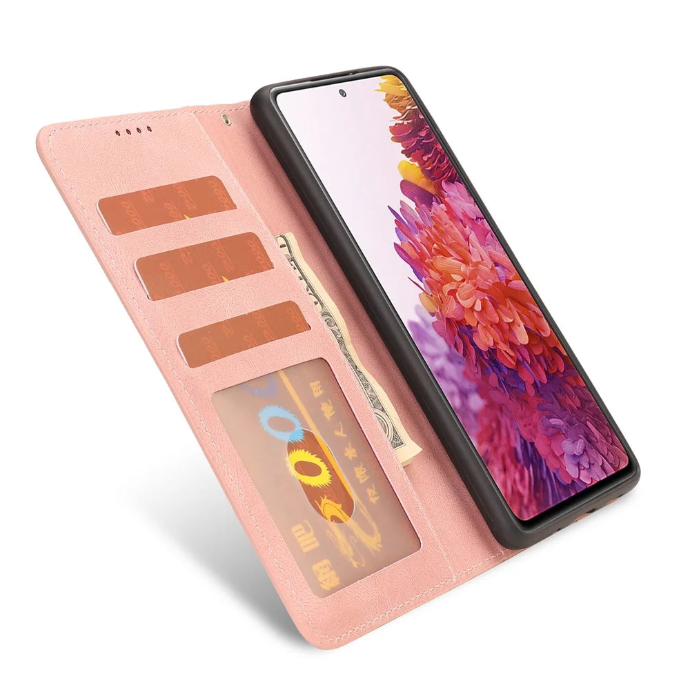 For Samsung Galaxy S20 FE/S20 Fan Edition/S20 FE 5G/S20 Fan Edition 5G/S20 Lite/S20 FE 2022 Classic Style PU Leather Phone Cover Shell with Wallet and Stand - Pink - 7