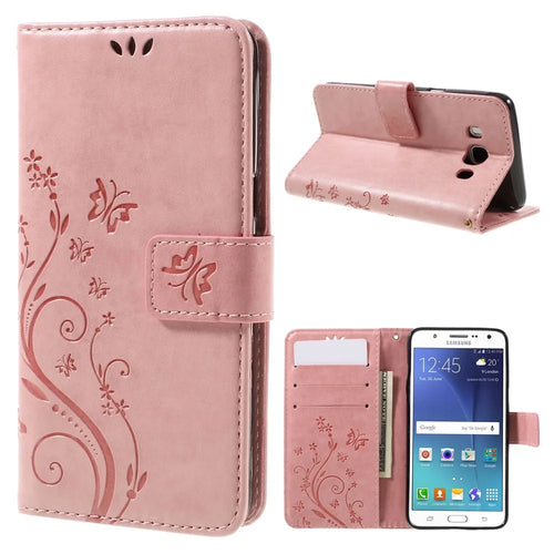 Butterfly Leather Wallet Stand Case for Samsung Galaxy J5 (2016) - Pink - 1