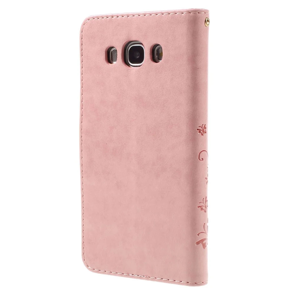 Butterfly Leather Wallet Stand Case for Samsung Galaxy J5 (2016) - Pink - 2