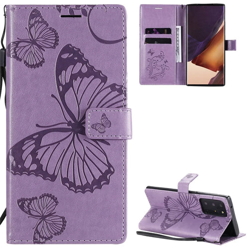 For Samsung Galaxy Note 20 Ultra / Note 20 Ultra 5G Wallet Case Floral Butterfly Imprinted Leather Phone Cover Stand - Purple - 1