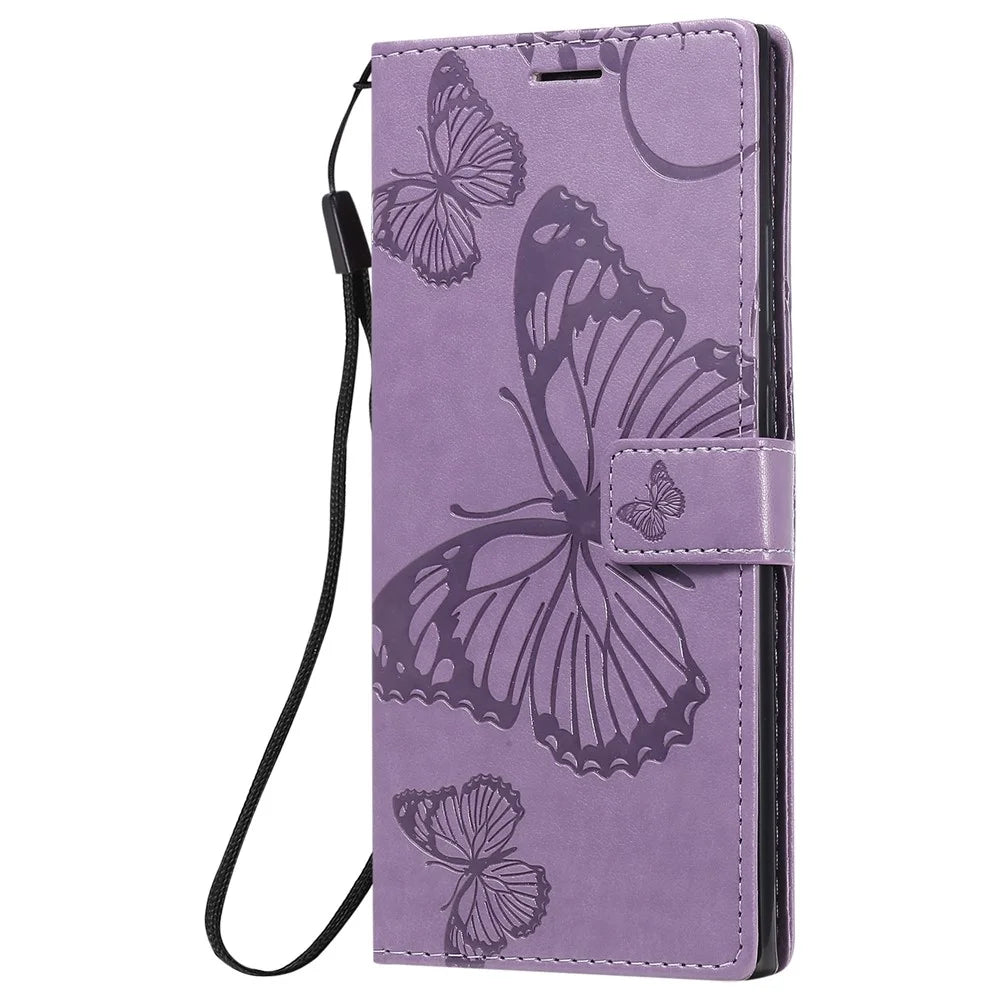For Samsung Galaxy Note 20 Ultra / Note 20 Ultra 5G Wallet Case Floral Butterfly Imprinted Leather Phone Cover Stand - Purple - 3