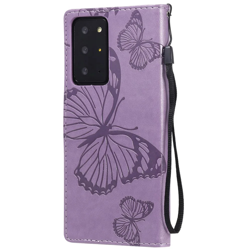 For Samsung Galaxy Note 20 Ultra / Note 20 Ultra 5G Wallet Case Floral Butterfly Imprinted Leather Phone Cover Stand - Purple - 4