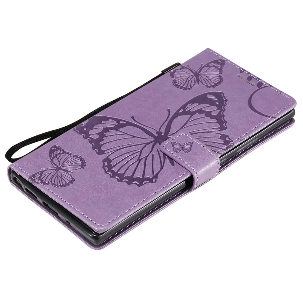 For Samsung Galaxy Note 20 Ultra / Note 20 Ultra 5G Wallet Case Floral Butterfly Imprinted Leather Phone Cover Stand - Purple - 6