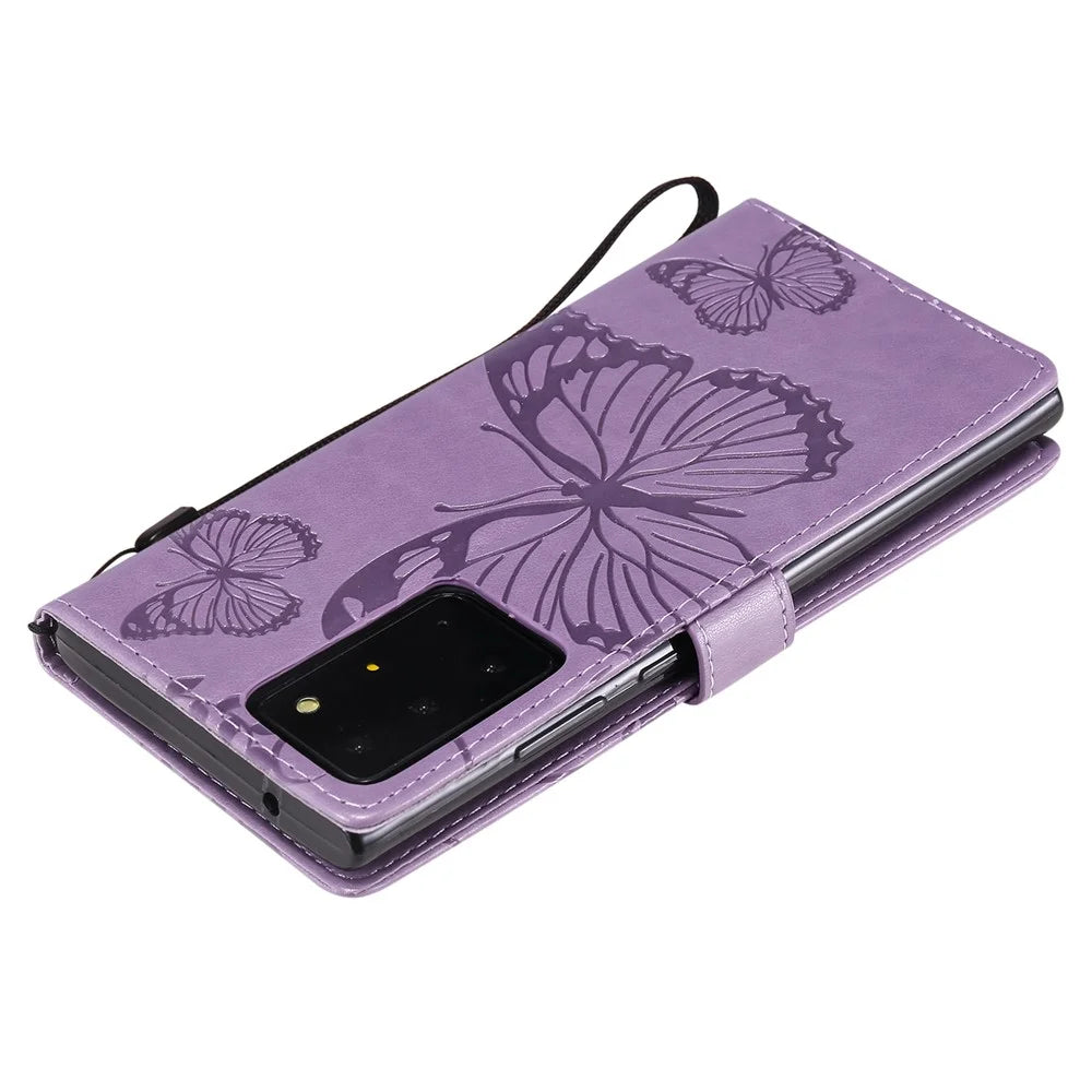 For Samsung Galaxy Note 20 Ultra / Note 20 Ultra 5G Wallet Case Floral Butterfly Imprinted Leather Phone Cover Stand - Purple - 7