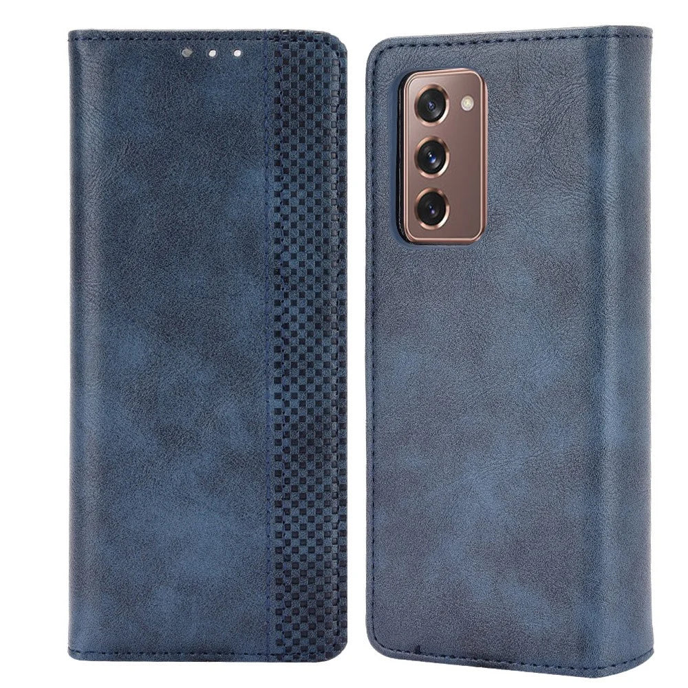 Magnetic Buckle Plaid Decor Phone Protective Shell for Samsung Galaxy Z Fold2 5G - Blue - 1