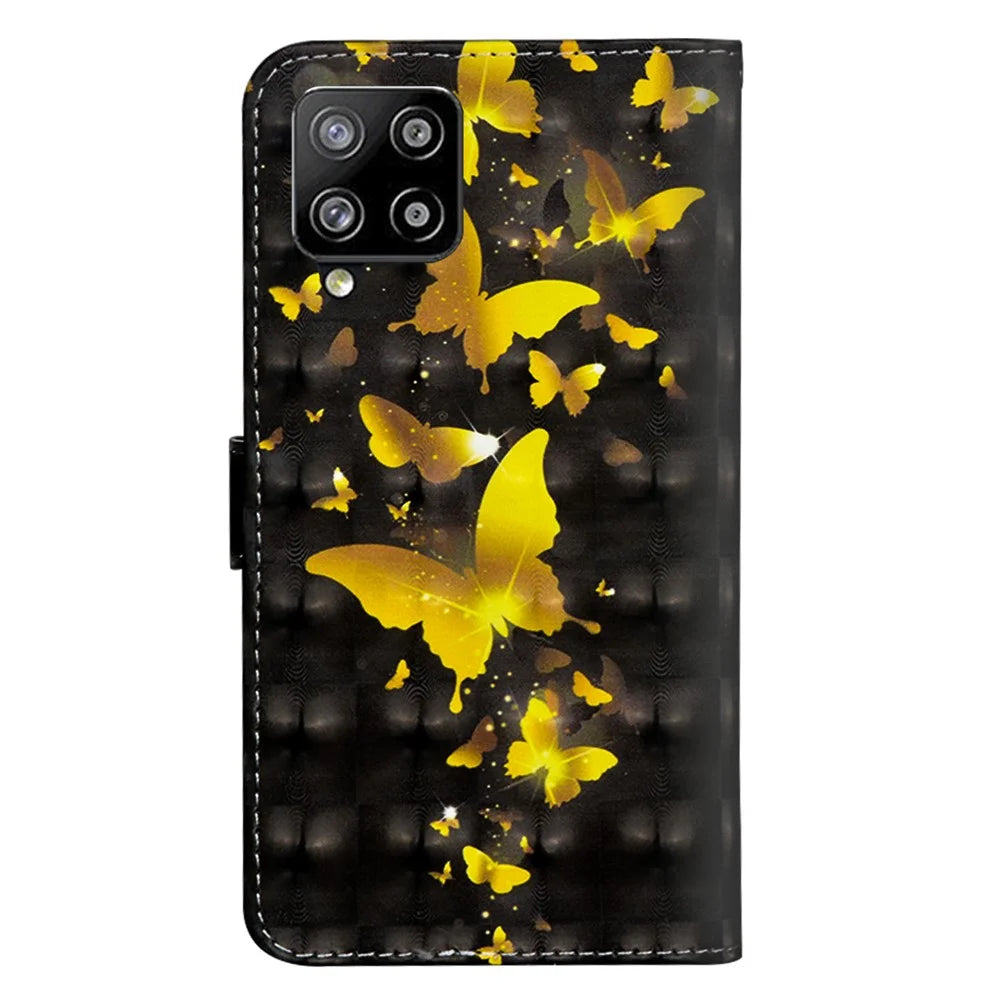 Light Spot Decor Patterned Wallet Stand Case for Samsung Galaxy A42 5G Leather Cover - Gold Butterfly - 3