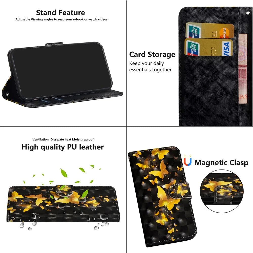 Light Spot Decor Patterned Wallet Stand Case for Samsung Galaxy A42 5G Leather Cover - Gold Butterfly - 6
