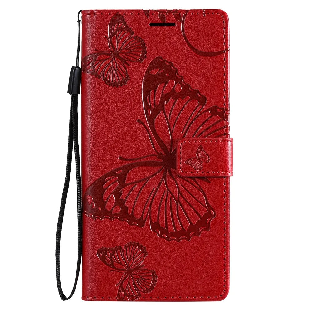 For Samsung Galaxy S20 FE / S20 FE 5G / S20 Lite / S20 FE 2022 Wallet Case Floral Butterfly Imprinted Leather Phone Cover Stand - Red - 2