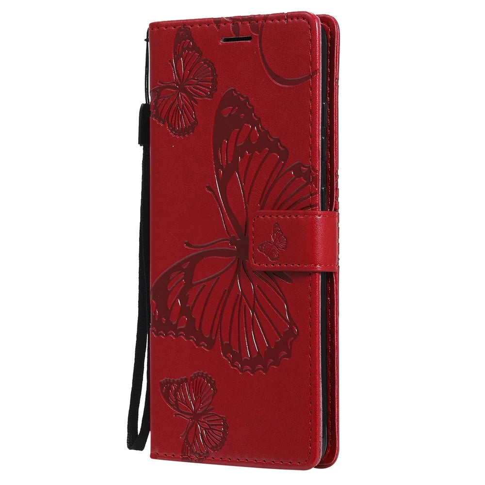 For Samsung Galaxy S20 FE / S20 FE 5G / S20 Lite / S20 FE 2022 Wallet Case Floral Butterfly Imprinted Leather Phone Cover Stand - Red - 4