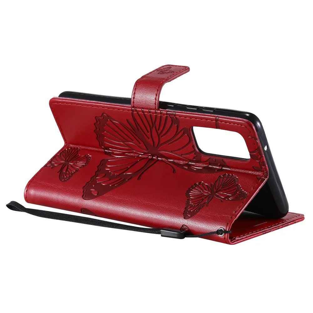 For Samsung Galaxy S20 FE / S20 FE 5G / S20 Lite / S20 FE 2022 Wallet Case Floral Butterfly Imprinted Leather Phone Cover Stand - Red - 6