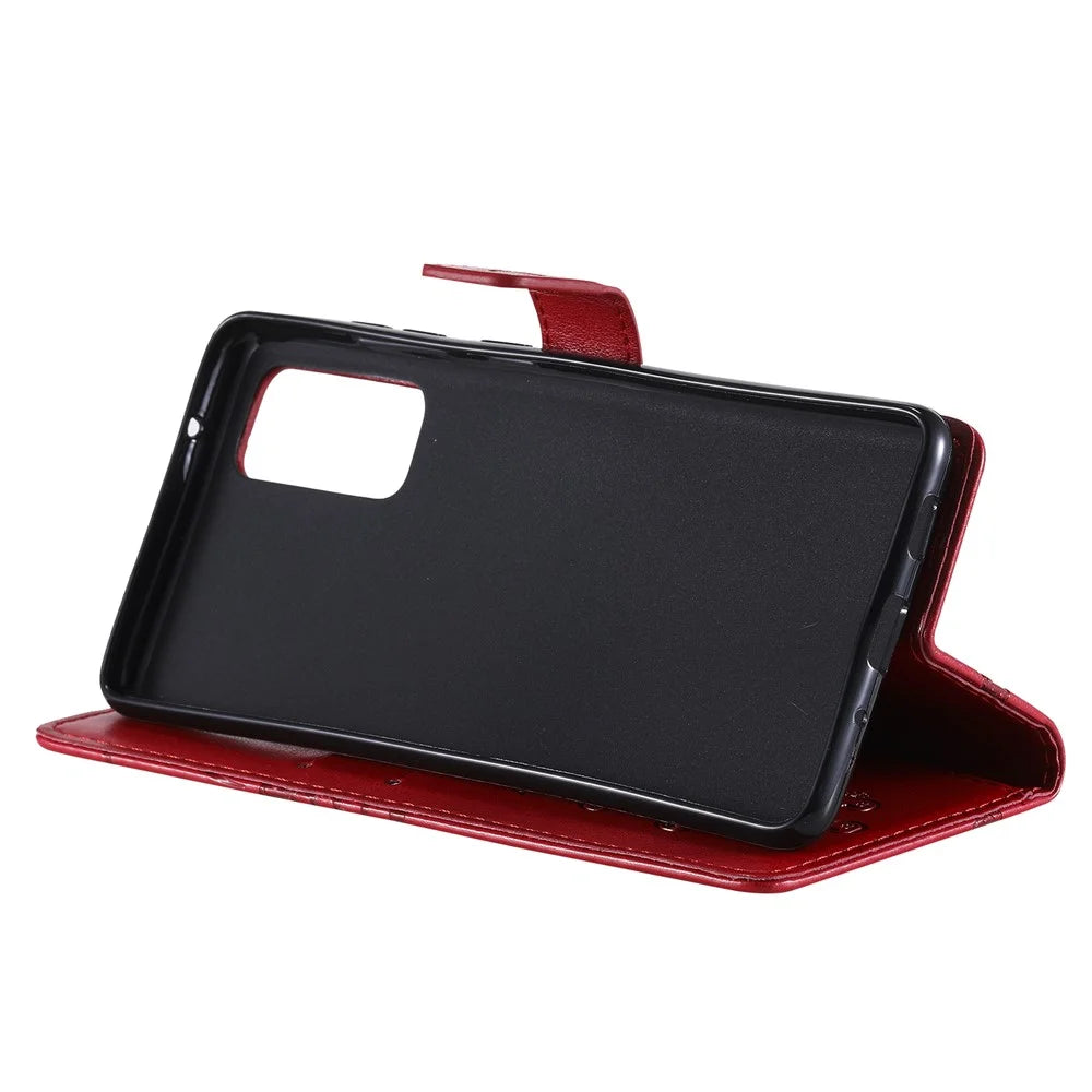 For Samsung Galaxy S20 FE / S20 FE 5G / S20 Lite / S20 FE 2022 Wallet Case Floral Butterfly Imprinted Leather Phone Cover Stand - Red - 7